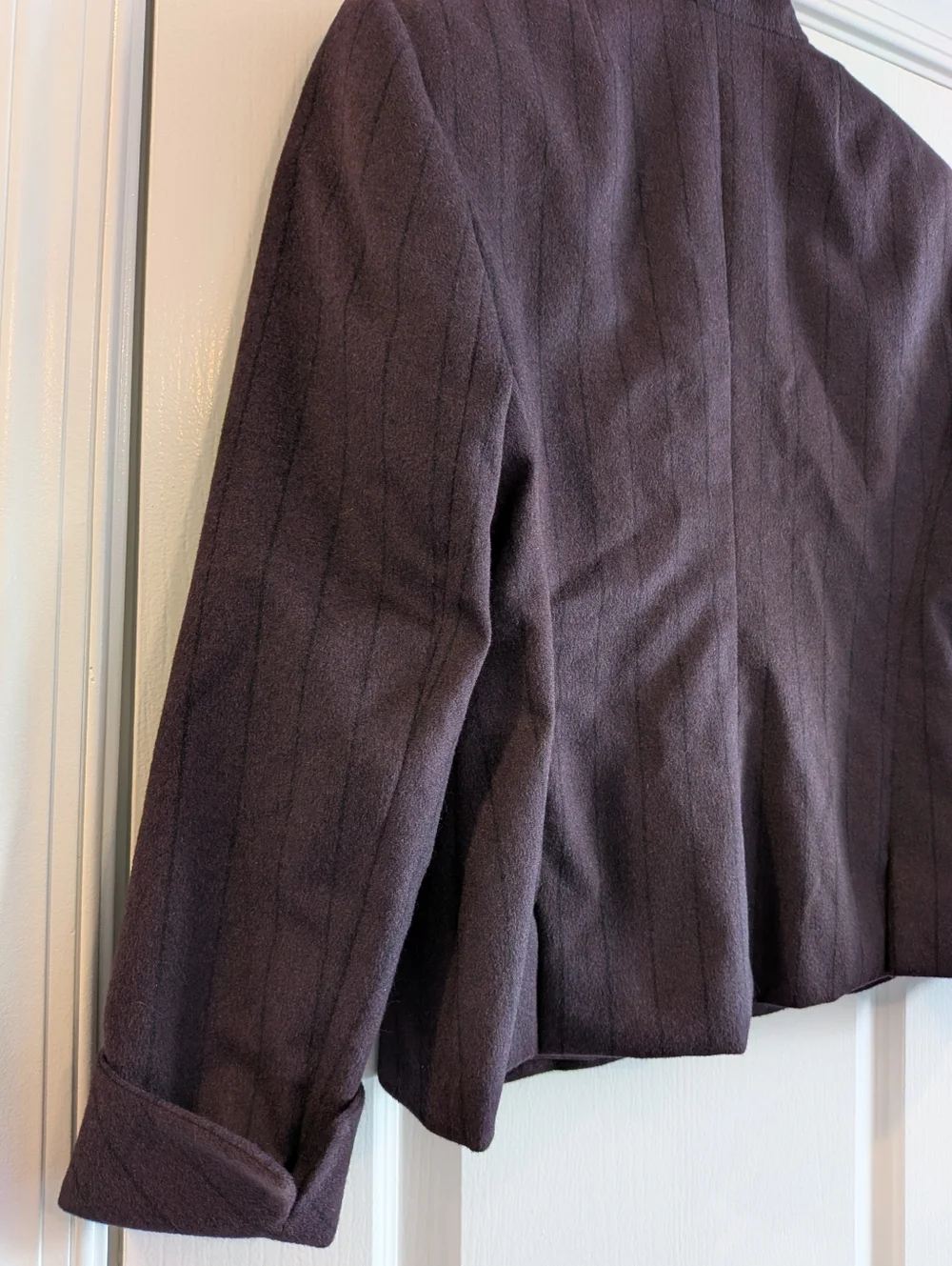 Akris Angora Wool Blazer Striped Purple Black Size 6 Luxury Old Money Classic